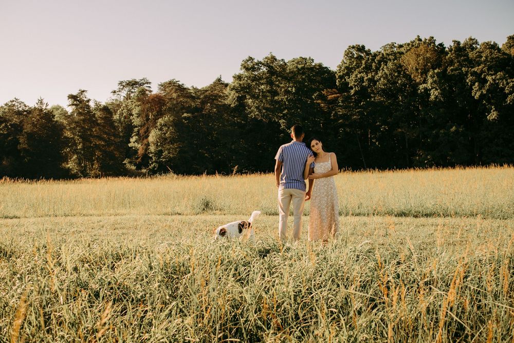 Outdoor engagement couple portrait in Manassas battlefield